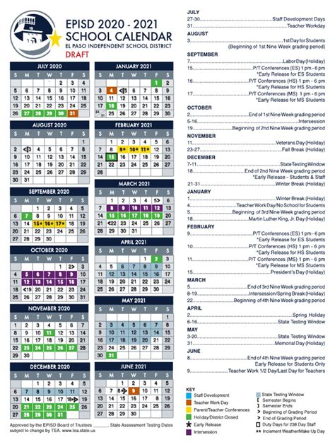 Episd calendar 2021-22